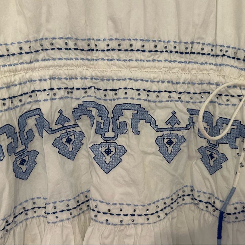 Zara White Midi Dress with Blue Embroidered Trim - Picture 4 of 9